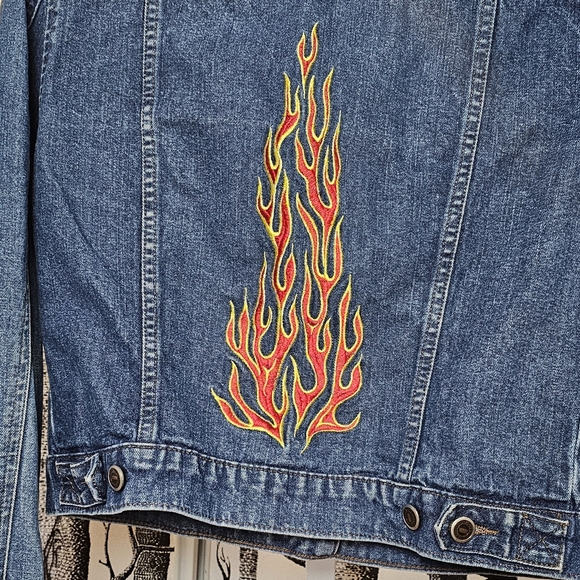 Rare Vintage Todd Oldham Flames Y2K Denim Jacket - Medium - Picture 6 of 7